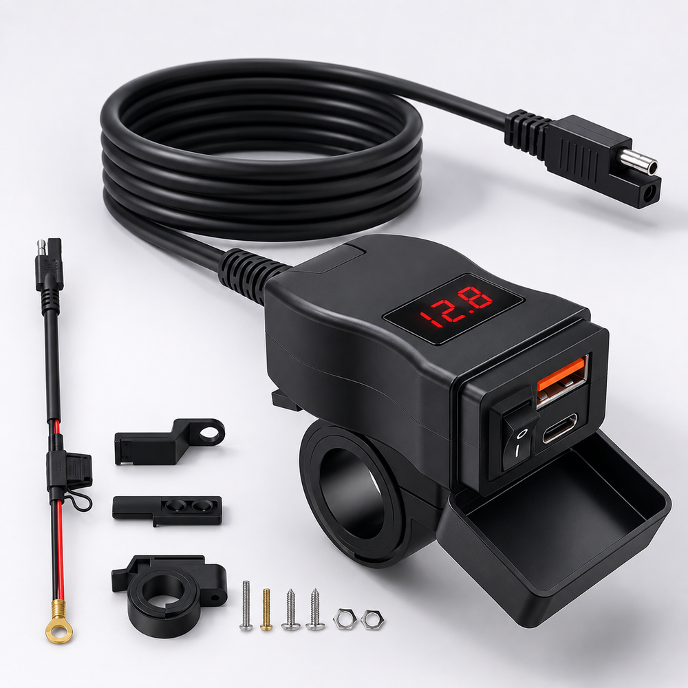 60W Motorcycle & Bicycle Dual USB Charger with Voltmeter