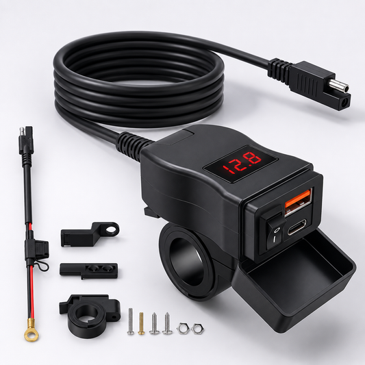60W Motorcycle & Bicycle Dual USB Charger with Voltmeter