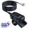 60W 3.0 Motorcycle or Bicycle  USB Fast Dual USB with Switch Voltmeter Waterproof 12V Power Supply Adapter