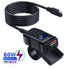 60W 3.0 Motorcycle or Bicycle  USB Fast Dual USB with Switch Voltmeter Waterproof 12V Power Supply Adapter