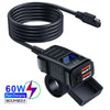 60W 3.0 Motorcycle or Bicycle  USB Fast Dual USB with Switch Voltmeter Waterproof 12V Power Supply Adapter