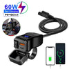 60W 3.0 Motorcycle or Bicycle  USB Fast Dual USB with Switch Voltmeter Waterproof 12V Power Supply Adapter